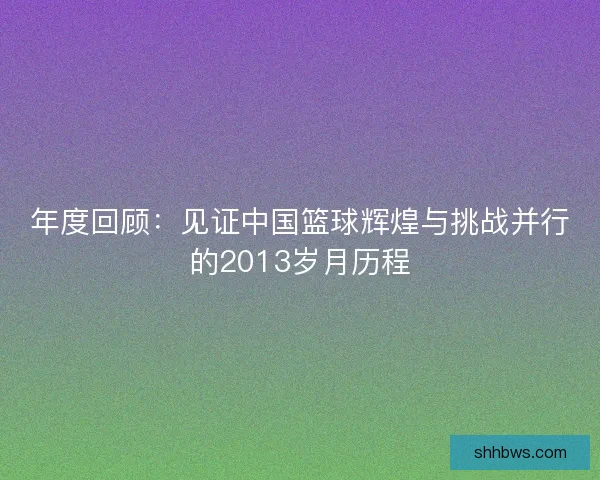 年度回顾：见证中国篮球辉煌与挑战并行的2013岁月历程