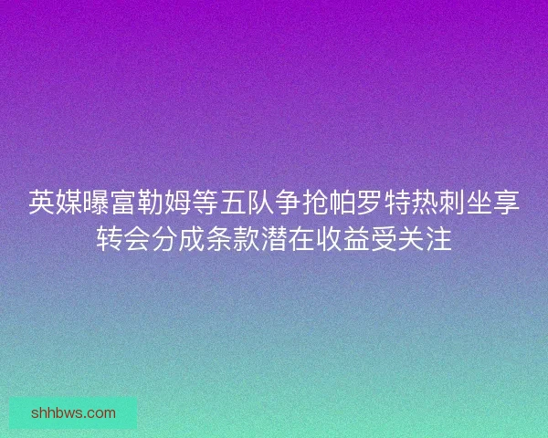 英媒曝富勒姆等五队争抢帕罗特热刺坐享转会分成条款潜在收益受关注